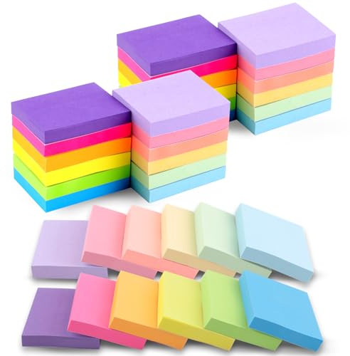 Deepton 24 Stück Klebezettel, Haftnotizen Klein, 50X38mm Sticky Notes | 12 Farben Selbstklebende Haftnotizzettel Klebezettel Bunt für Schulsachen Büro Zuhause Checkliste oder To-Do-Liste