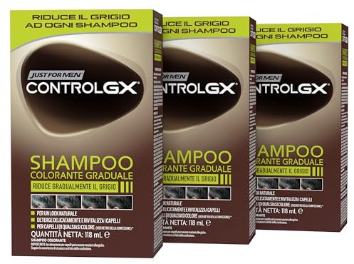 Just For Men Control GX, Shampoo Colorante Uomo, Colore E Tinta Per Capelli, Riduce Gradualmente Il Grigio, Per Un Look Naturale (3 Pack)