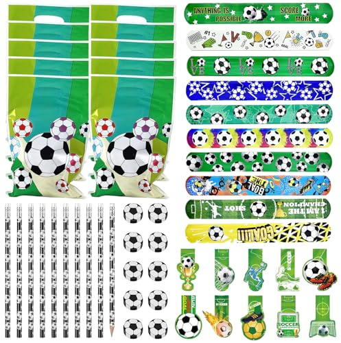 GAROMIA 50 Stück Bleistiftanzug Fußball Radiergummi Fußball Slap Armbänder Fußball Geschenktüte Fußball Lesezeichen Junge Fußball Mitgebsel Fussball Geburtstag für Schule Schreibwaren