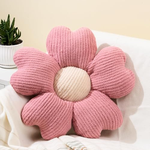 Sioloc Flower Throw Pillow,Floor Cushion, Seat Cushion, Cute Flower Pillow, Aesthetic Pillow as Room Decor, Decorative Pillows for Bed Sofa Couch(Pink,15.7Inch)