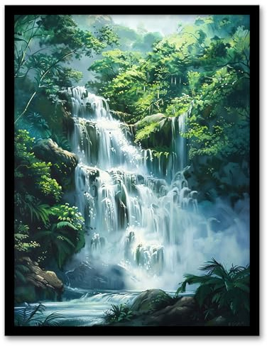 Artery8 Jungle Waterfall Amazon Rainforest Landscape Living Room Artwork Framed Wall Art Print A4