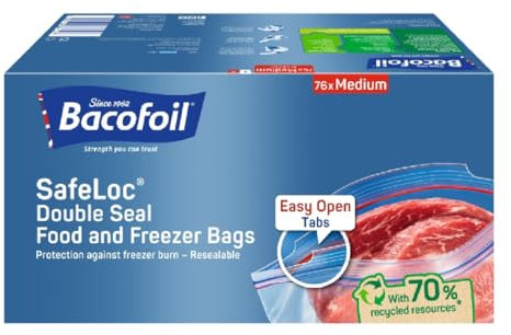 Baco Safeloc Food and Freezer Medium Bags, 3 Litres, 76 Bags