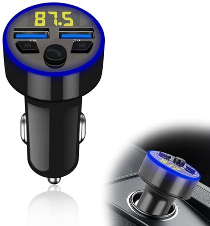 Aux Car Wireless Radio Adapter, 5.0 Bluetooth Car Charger Adapter Universal Dual Usb Fast Charge Adapter Hands-Free Calling LED Light Intelligent Digital Display Compatible With Most Digital Devices