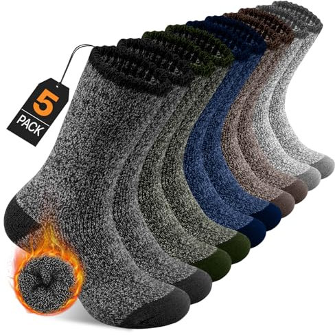 YUTYTH Merino Wool Socks Mens - 5 Pairs Thick Winter Wool Hiking Socks, Warm Thermal Mens Crew Socks Breathable Moisture-Wicking Outdoor Boot Multicolor-01(7-11)