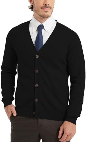 Kallspin Chaqueta de Punto para Hombre Jersey de algodón Puro con Cuello en V Cárdigan con Botones