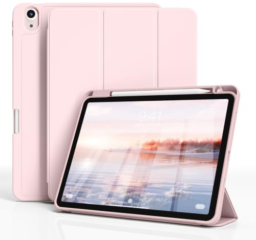JKSML Hülle für iPad Air 11 Zoll (M4/M3/M2) 2026/2025/2024 | für iPad Air 5./4. Gen 10,9 Zoll 2022/2020, Weich TPU Schutzhülle mit Stifthalter, Auto-Schlaf & Weckfunktion, Rosa