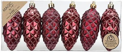 Inge-glas Christbaumschmuck Zapfen 9cm Kunststoff 8er Set - matt & glänzend mit Glitzer - bruchsichere Christbaumkugeln für Weihnachtsbaum - Weihnachtskugeln & Weihnachtsbaumschmuck - Bordeaux Red