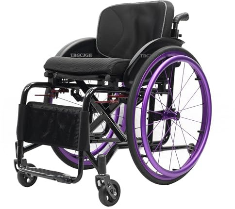 TRGCJGH Transportrollstuhl, Faltrollstuhl, Rollstuhl Faltbar Leicht Aluminium, Rollstuhl für den Sport, manuell fahrend(Size:15.7 Seat Width,Color:Purple)