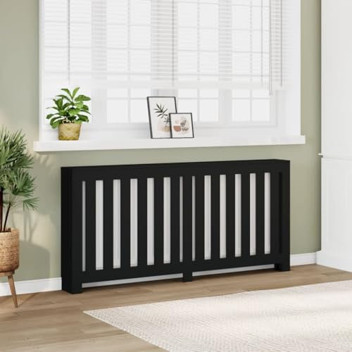 Brokky Radiator Cover Black 175x20x82 cm Engineered Wood-Radiator Cover Modern MDF Vertical Slats Wood Decorative Cabinet for Living Room Bedroom Hallway,Large