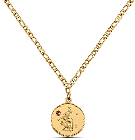 GD GOOD.designs EST. 2015 Collana del segno zodiacale Acquario in oro con pietra natale per donna - Collana placcata in oro 18k con ciondolo zodiacale