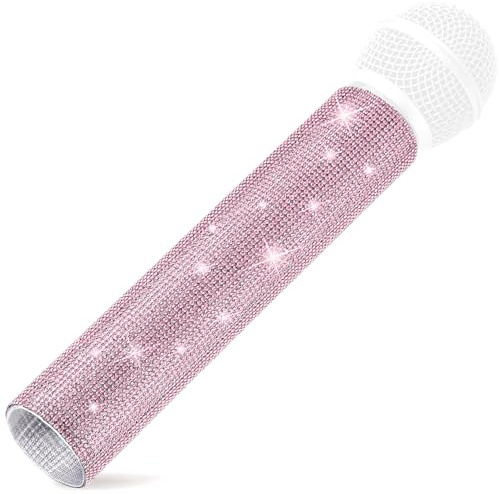 Facmogu Mic Not Include Glitter Microphone Handle Cover, Rhinestone Wireless Handle Microphone Sleeve Cover, Bling Sparkle Mic Decorative Sleeve, Handle Body Covers for Universal Microphone -Pink