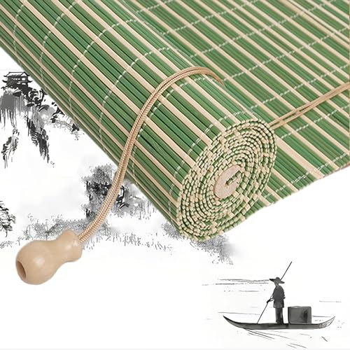 Bambus-Rollo, grün, Sichtschutz-Fensterrollo für Wohnzimmer/Schlafzimmer, Outdoor, Sonnenschutz, anpassbare Breite x Höhe (110 cm x 200 cm)