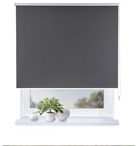 Rollmayer Verdunklungsrollo mit Bohren Thermo Graphit 140x130 cm BxH | Thermorollo Seitenzugrollo Thermo Rollo fur Fenster und Tur
