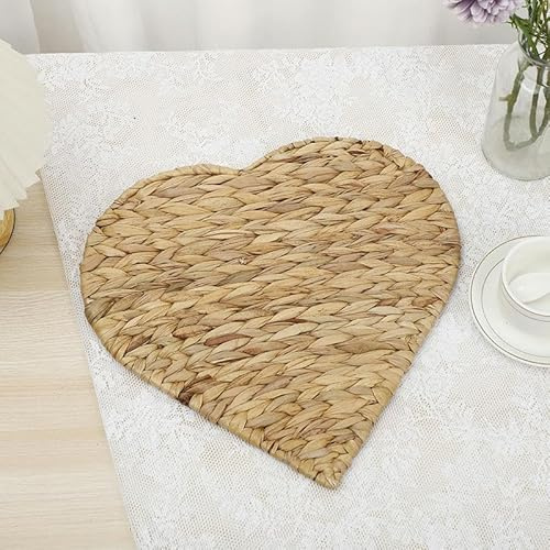 Tovagliette, Tovagliette rotonde/a forma di cuore/quadrate da 25-30 cm, tovagliette in giacinto d'acqua naturale/buccia di mais, tovagliette in paglia intrecciata for tavolo da pranzo(Natural 29*30cm)