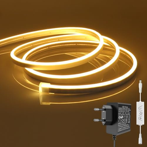 Liyade Striscia LED 2 m, 24 V, dimmerabile, 3000 K, luce bianca calda, IP65, impermeabile, in silicone, flessibile, con alimentatore di rete e controller, per interni, esterni, casa, cucina