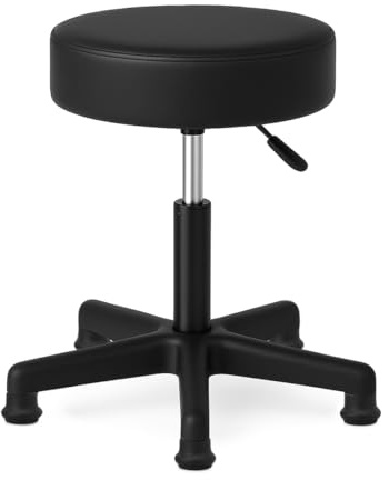 Sgabello girevole senza ruote - Altezza regolabile 44-58 cm - Piedi Fisse - Seduta comoda similpelle nera - Stabile per casa e postazione di lavoro