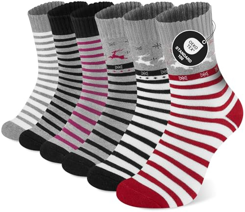 Niorasen Thermosocken Damen, 6 Paar, warme Wintersocken | 80% Baumwolle mit weichem Innenfrottee und flexiblem Bündchen; dicke, atmungsaktive Socken für Alltag, Zuhause und draußen.