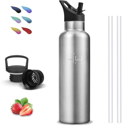 Gourde Isotherme, 500ml Gourde Inox, Anti Fuite, Bouteille Paille, Double Isolation, Facile à Nettoyer, Gourd Metal, Gourd sans Bpa, Bouteille d'eau pour Bureau, Voyage, Camping, École