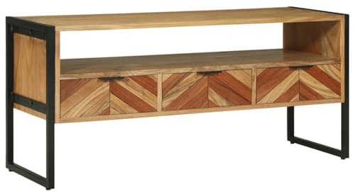 vidaXL Mueble para TV de Madera de Acacia Maciza con patrón de Chevron | Diseño Industrial con Cuatro cajones para Almacenamiento de Medios, Muebles Modernos para Sala de Estar y Oficina en casa 100X