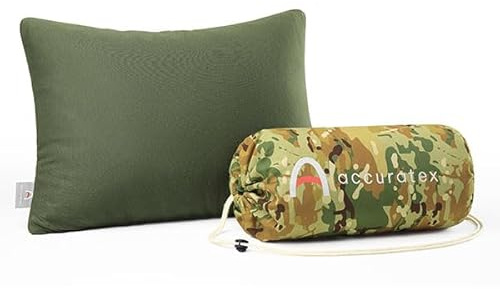 ACCURATEX Campingkudde Med 100% Bomullsfodral & Fjäderflockigt Memoryskum Justerbar, Ultra-Bekväm Resekudd Komprimerad och Lätt, för Vandring, Flyg, Avslappning, Grön