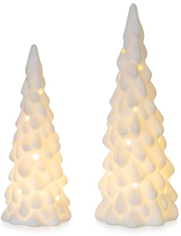 Staymoment Weihnachtsdeko Keramik Tannenbaum Weihnachtsbaum: 2er Set LED Klein Weihnachtsbaum Keramik Tisch Deko Weihnachten Weiß Tannenbäume Figuren Modern Winterdeko Innen Wohnzimmer Fensterbank