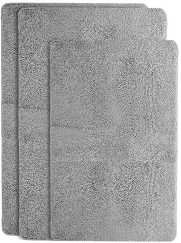 3-teiliges Badezimmerteppich Set, 50 x 80 cm & 40 x 60 cm Badematte | Rutschfester Saugfähiger Badteppich für Badezimmer, Grau