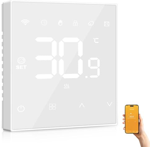 Thermostat intelligent pour eau : chauffage au sol et chauffe-eau à gaz, thermostat de chauffage Smart Tuya WiFi, thermostat d'ambiance SmartDigital commande vocale compatible avec Alexa/Google Home