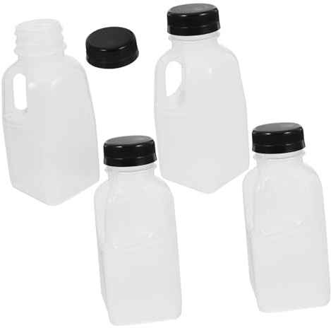 Gatuida Reusable Milk Container Bottles with Black Caps 350ml Plastic Drink Bottles for Juicing and Beverage Storage, Set of 4, Leakproof Drink Containers for Travel and Daily Use