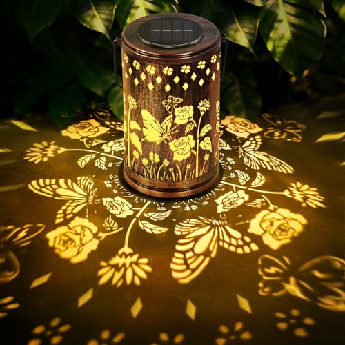 OUTONLIFE Birthday Gifts for Women, Butterfly Solar Lanterns Garden Ornaments Outdoor, Gardening Presents for Mum Grandma, Waterproof Metal Hanging Garden Lights for Outside Yard, Patio, Lawn