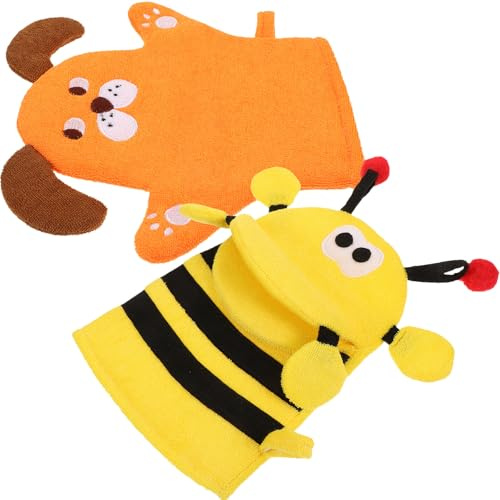 TEHAUX 2pcs Cartoon Shower Mitts Body Scrubbing Gloves Exfoliating Polyester Bath Gloves Lightweight Comfortable for Skin Cleaning in Hotel or Dormitory
