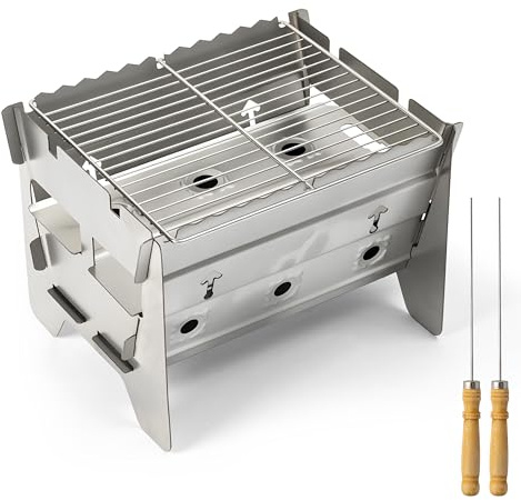 GwaOery Edelstahl Holzkohlegrill Tragbarer Kleiner BBQ-Grill Outdoor Reise für Camping Garten Picknickgrill Abnehmbares Design Mini-Tischgrill Hausmannskost Partys Grillen