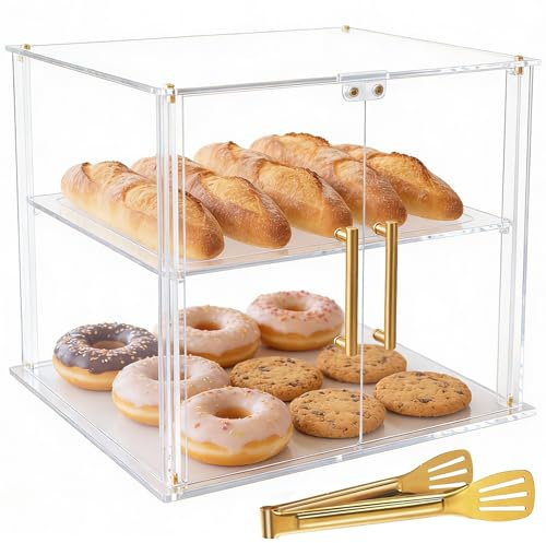 ACRYVIC 2-Tier Pastry Display Case, Countertop Bakery Display Case | with Magnetic Door & Trays, Clear Acrylic display cabinet Ideal For Storing Donuts, Bagels, Cakes, Cookies, and Other Foods