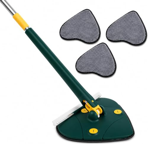 Mopa para Limpiar Azulejos Y Paredes | Fregona Microfibra con 3 De Microfibra | Fregona Triangular Giratoria 360° Limpia Cristales y Limpia Suelos con Mango Largo por VOLTY