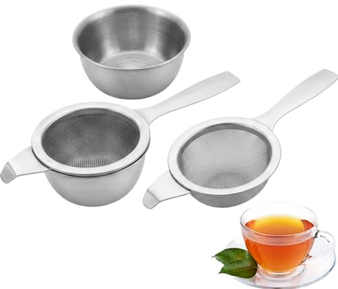 2 Sets Tea Strainers for Loose Tea, Tea Strainer, Complete with Filter and Base, Ideal for Loose Leaf Tea Lovers at Home, Office or During Travel