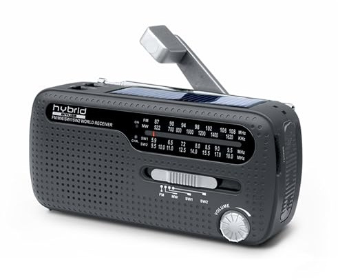 Muse MH-07DS tragbares Kurbel-Radio, Weltempfänger mit Taschenlampe und Solar-Ladefunktion (Dynamo, Handy-Lader, Solar, USB, Mini-USB)