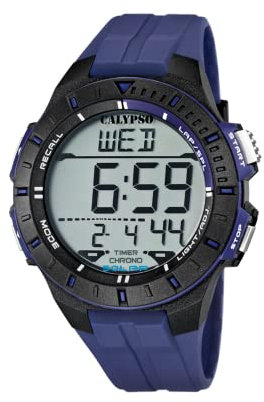 CALYPSO Reloj Digital Hombre de Caucho Azul Reloj Deportivo Hombre - Resistente al Agua 10 ATM Fecha y Calendario, Cronógrafo, Doble Horario, Luz, Alarma, 12 y 24 Horas K5607/2 Color Splash