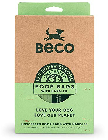 Beco Dog Poo Bags - Strong, Leakproof & Large - 94% Recycled Plastic, Extra Thick Dog Poop Bags, Heavy Duty, Tie Handles & Loose Packed, Unscented, 120 Count