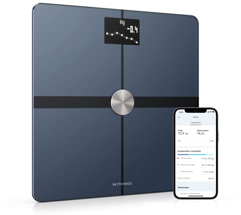 Withings Body+ - Wi-Fi Body Composition Smart Fat Monitor, BMI, Muscle Mass, Water Measurement, Digital Weight Bathroom Scale, Sync App Via Bluetooth