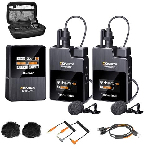 COMICA Kabelloses Lavalier-Mikrofon, BoomX-D2 2,4 G, kompaktes kabelloses Mikrofonsystem, Lav-Mikrofon für Kamera, Smartphone, Podcast, Interview, Youtube, Facebook, Live-Steaming
