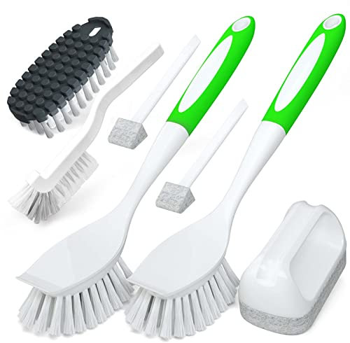 Holikme 7Pcs Dish Brush Set, Washing Up Brushes, Dish Brush&Bendable Clean Brush&Grout Tile Brush&Scouring Pad for Pot Pan Sink