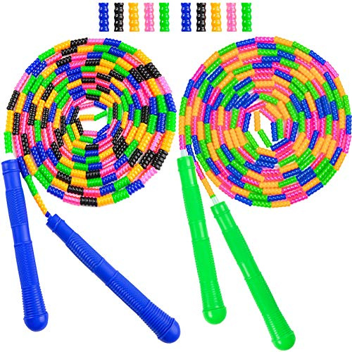 Beprezco Long Double Dutch Jump Rope 16 Ft 2 Pack, Jump Rope for Kids Adults, Beaded Segmented Skipping Rope (Blue&Green)