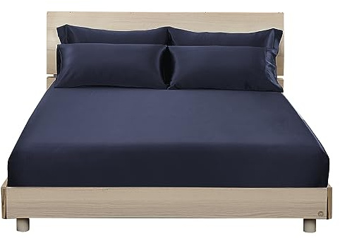 LILYSILK Spannbettlaken Seide mit Rundumgummi - in vielen Farben und Größen - 100% Reine 19 Momme Maulbeerseide Laken Bettlaken Spannbetttuch Bettwäsche - Hell Blau 90x200+30cm