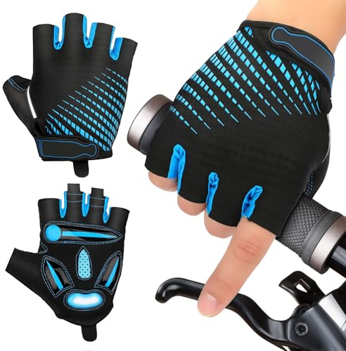 JTENG Guantes Bicicleta Montaña,Guantes Ciclismo Verano Medio Dedo para Hombres y Mujeres,Gel a Prueba GolpesTranspirableCómodoAntideslizante Adecuado para MotocicletasBiciMTBGimnasio(L, Azul)