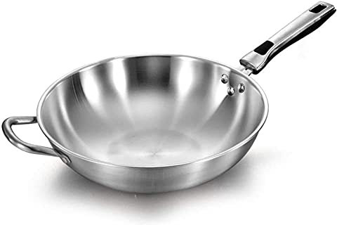 ZXFDMSWJ Wok Wok Wok Antiadherente, no graso Wok Antiadherente sin Humo Wok 304 Sartén de Cocina sin Revestimiento para el hogar de Acero Inoxidable Adecuada para Cocina de inducción Wok de Gas Sarté