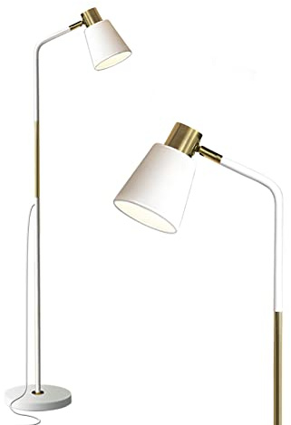 LALISU Floor Lamp, Industrial Rustic Farmhouse Corner Standing Lamp, White | Height‑Adjustable Rotatable Metal Lamp Heads,E27 Socket,Task & Reading Lighting for Living Room,Bedroom,Corner Nook & Office