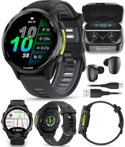 Wearable4U Garmin Forerunner 970, GPS Running Smartwatch, Tailored to Triathletes, Long-Lasting Battery, Black Black Earbuds Bundle