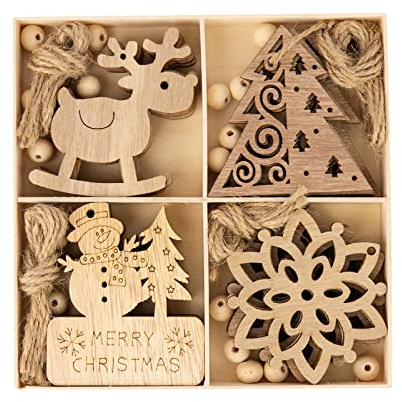 TAIYOU 20pcs Weihnachten Holzanhänger Weihnachtsanhänger Christbaumanhänger Weihnachtsbaum Deko Holz Geschenkanhänger aus Holz Schneemann Weihnachtsbaum Schneeflocke Rentier