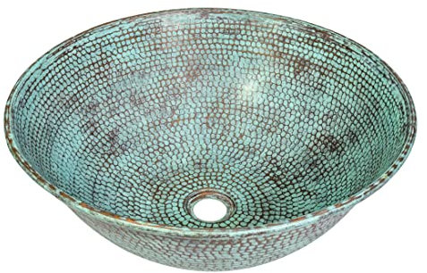 Cerames Veronica - rundes Waschbecken aus reinem Kupfer 40cm x 40cm, handgehämmertes Aufsatzwaschbecken, handgeschmiedetes Kupfer aus Mexiko