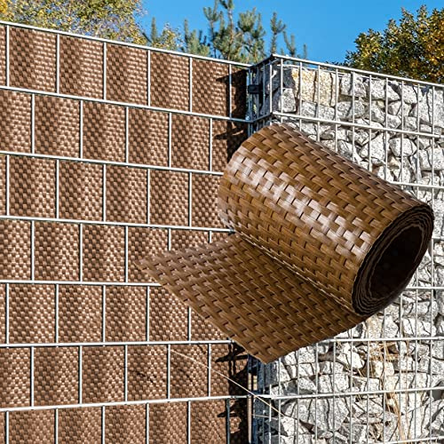 NYVI Polyrattan Sichtschutzstreifen Privafence Honig 255 x 19 cm 10 Rollen (25,5 Meter) - SPARSETS - Sichtschutz für Doppelstabmatten Zaun - Premium Zaunsichtschutz