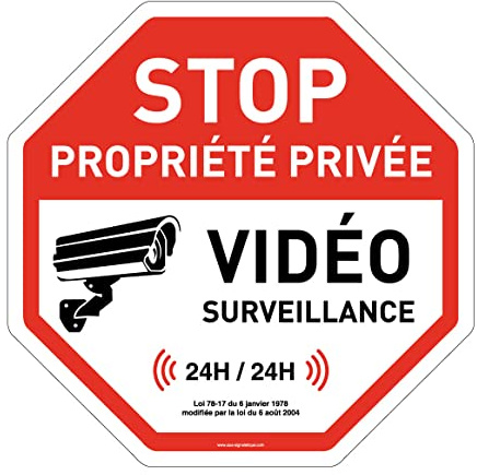 AUA SIGNALETIQUE - Panneau De Signalisation Circulaire en PVC 1.5 mm (Ø 290 mm, Stop Propriété Privée Sous Vidéo 2)